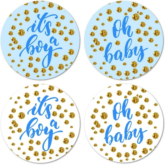 40 Blue Oh Baby It’s a Boy Stickers, 2 Inch Big Round Glossy Labels, Baby Shower, Great for Party Favors, Tags, Games and Supplies