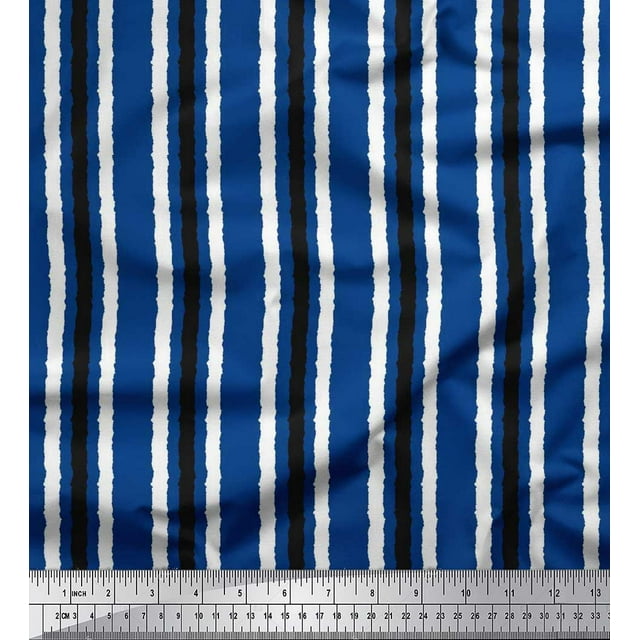 Soimoi Poly Georgette Fabric Stripe Block Printed Craft Fabric by The Yard 52 Inch Wide