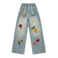 thumbnail image 5 of Staki Star Pants Girls Jeans Baggy Wide Leg Cute Teen Denim Pants Junior Mid Rise Elastic Band with Pockets Casual Clothes 5-9Y 10-14Y(Light Blue,11-12 Years), 5 of 7
