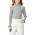 thumbnail image 3 of AUDeals Girls Ruffled Trim Ribbed Knit Turtleneck Sweater Long Sleeve Slim Fit Knitted Top Toddler Baby Kids Casual Layering Wear (Grey, 6-12 Months), 3 of 4