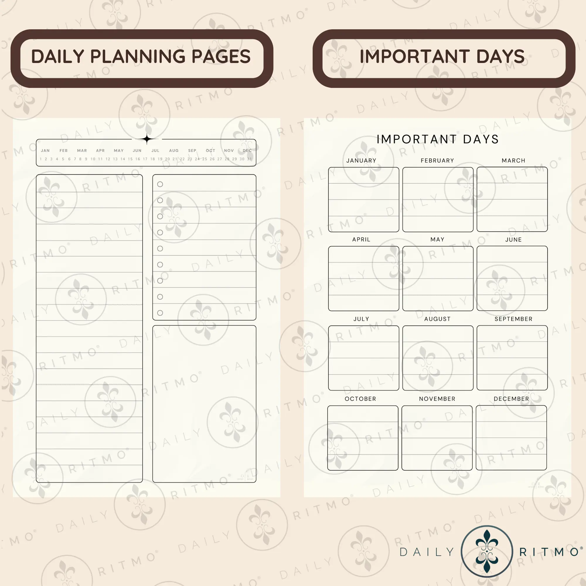 DAILY RITMO A5 Checkered Planner 6-Ring - PU Leather Binder Cover with 160 Pages of Daily To Do List