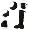 thumbnail image 7 of Womens Knee High Boots Slouchy Suede Lace up Tall Riding Boots Lug Sole Chunky Heel Round Toe Over the Knee Boots Black 9.5, 7 of 7