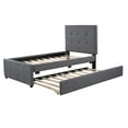 thumbnail image 4 of Twin Platform Bed with Trundle, Heavy Duty Upholstered Platform Bed with Headboard, No Box Spring Needed, Modern Bedroom Twin Size Trundle Bed Daybed for Kids Teens Adults, Mattress Foundation, Gray, 4 of 12