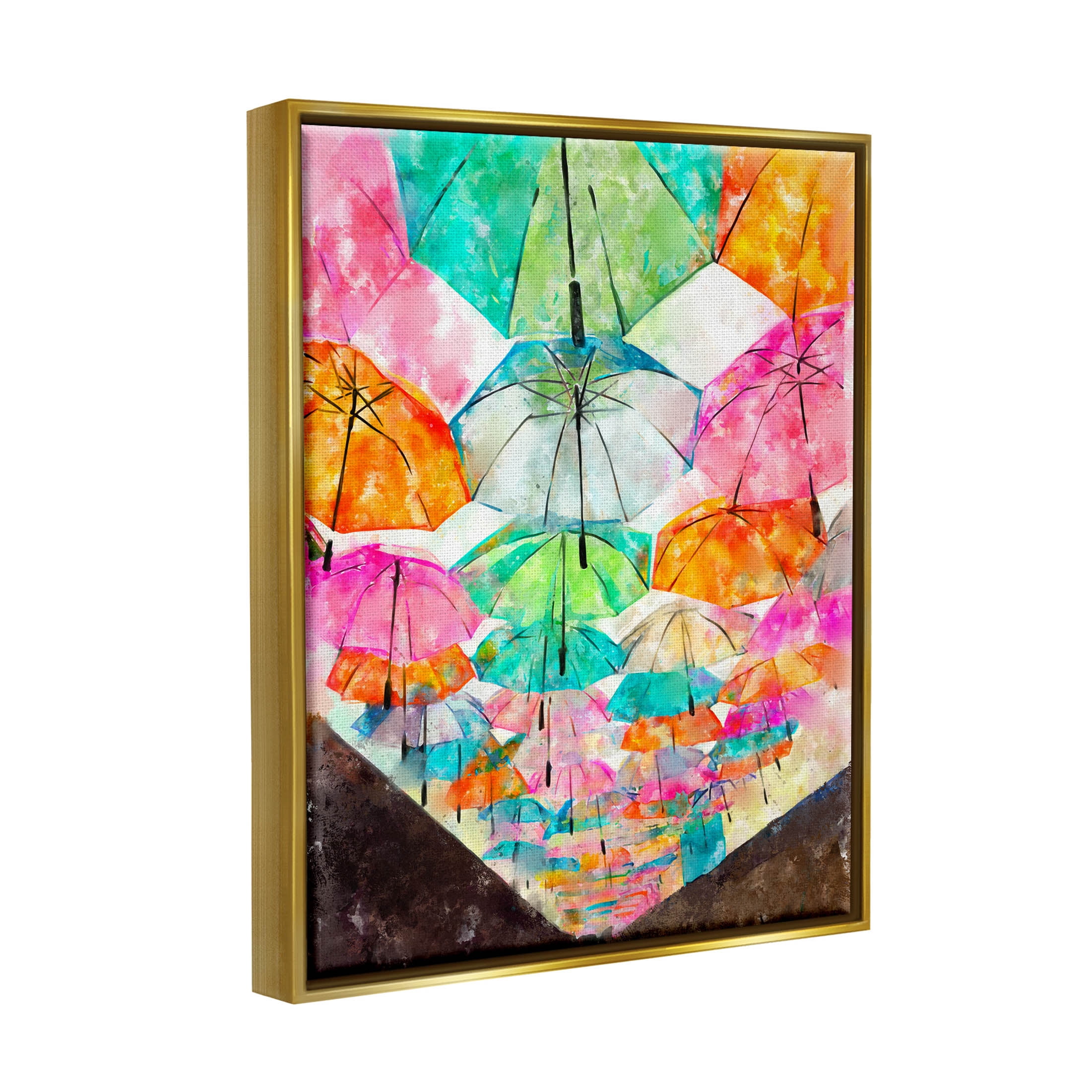 Stupell Industries Vivid Umbrellas Overhead Graphic Art Metallic Gold Floating Framed Canvas Print Wall Art, Design by Ziwei Li
