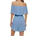 thumbnail image 3 of QUYUON Off the Shoulder Romper for Women Summer Casual Off Shoulder Pleated Shorts Jumpsuits with Belted Flounce Ruffle Tops Short Sleeve Rompers Overalls Style J-549, Blue S, 3 of 4