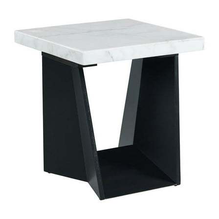 Pemberly Row Contemporary Square End Table with White Marble Top