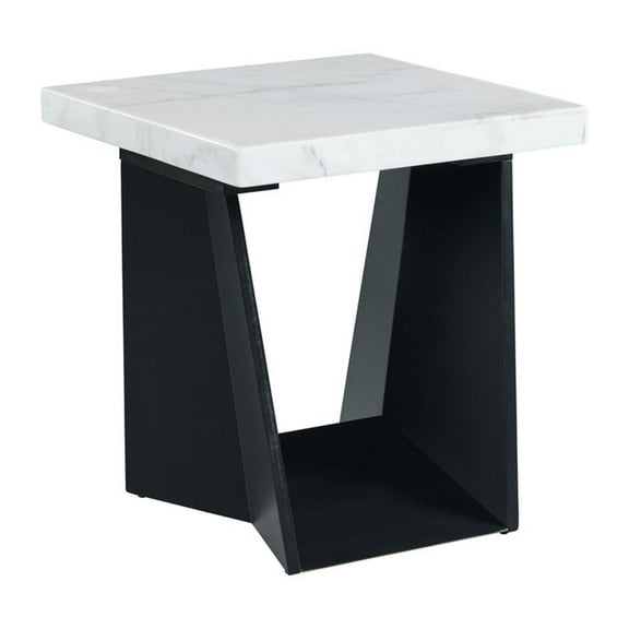 Pemberly Row Contemporary Square End Table with White Marble Top