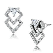 DA198 - High polished (no plating) Stainless Steel Earrings with AAA Grade CZ in Clear