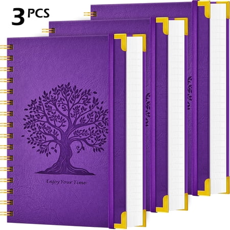 NIRMIRO 3-Pack A5 Spiral Notebook, 5.7"x8.4" Hardcover Lined Journal, 300 Pages 100GSM Thick Paper, Inner Pocket, Double Spiral Binding, Tree Embossed Cover for Note Taking