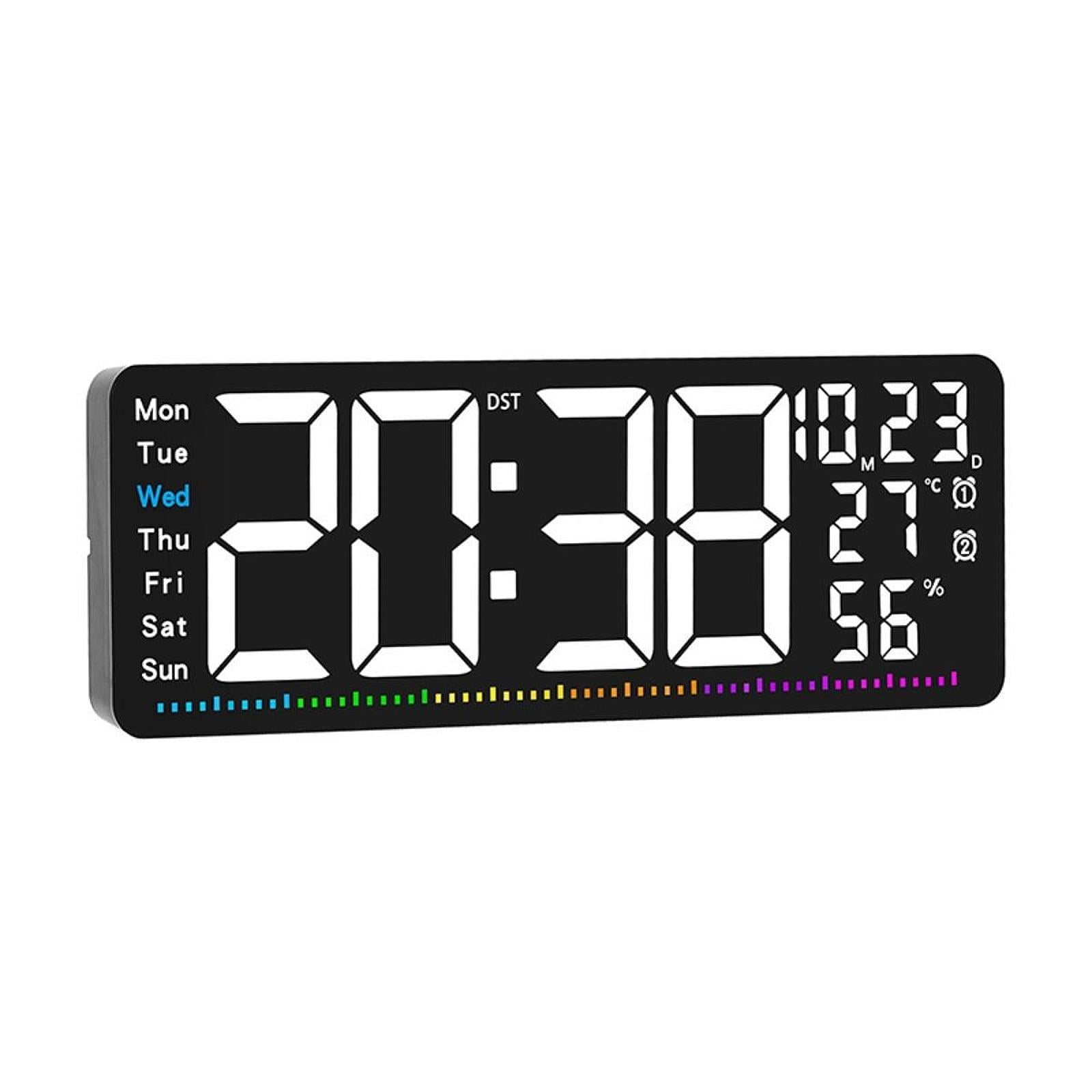 TISHITA Digital Wall Clock with Temperature Display Ideal Gift Sturdy Practical Calendar Clock LED Alarm Clock for Office Bedroom White