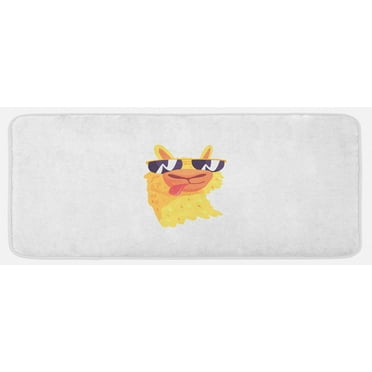 Llama Kitchen Mat, Funny Sunglasses Wearing Farm Animal Cartoon Character South American Mascot Design, Plush Decorative Kitchen Mat with Non Slip Backing, 47" X 19", Multicolor, by Ambesonne