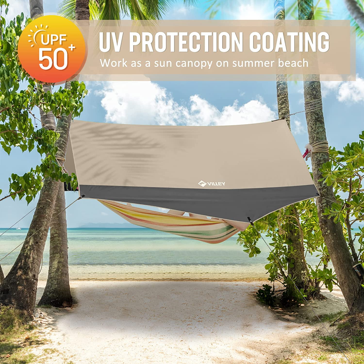 VILLEY Waterproof Portable Tarp, 13x11.5ft Multifunctional Heptagonal Outdoor Camping Traveling Awning Backpacking Tent Tarp Shelter Rain Tarp