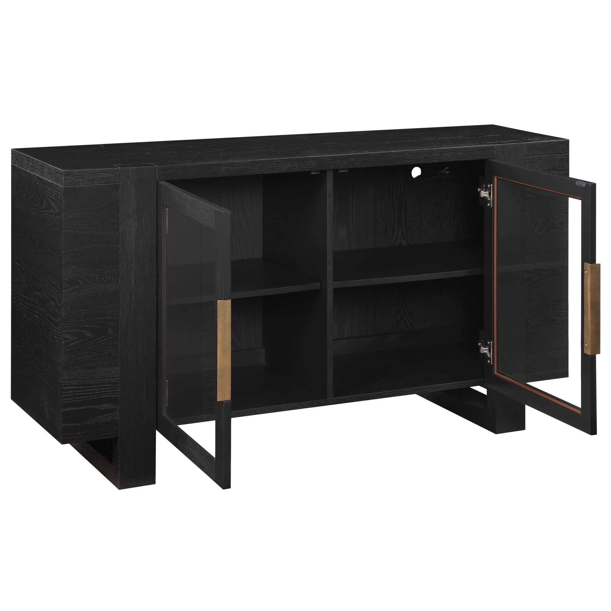 Steve Silver Reid 60 Inch Black Sideboard with Glass Doors & Charging Ports