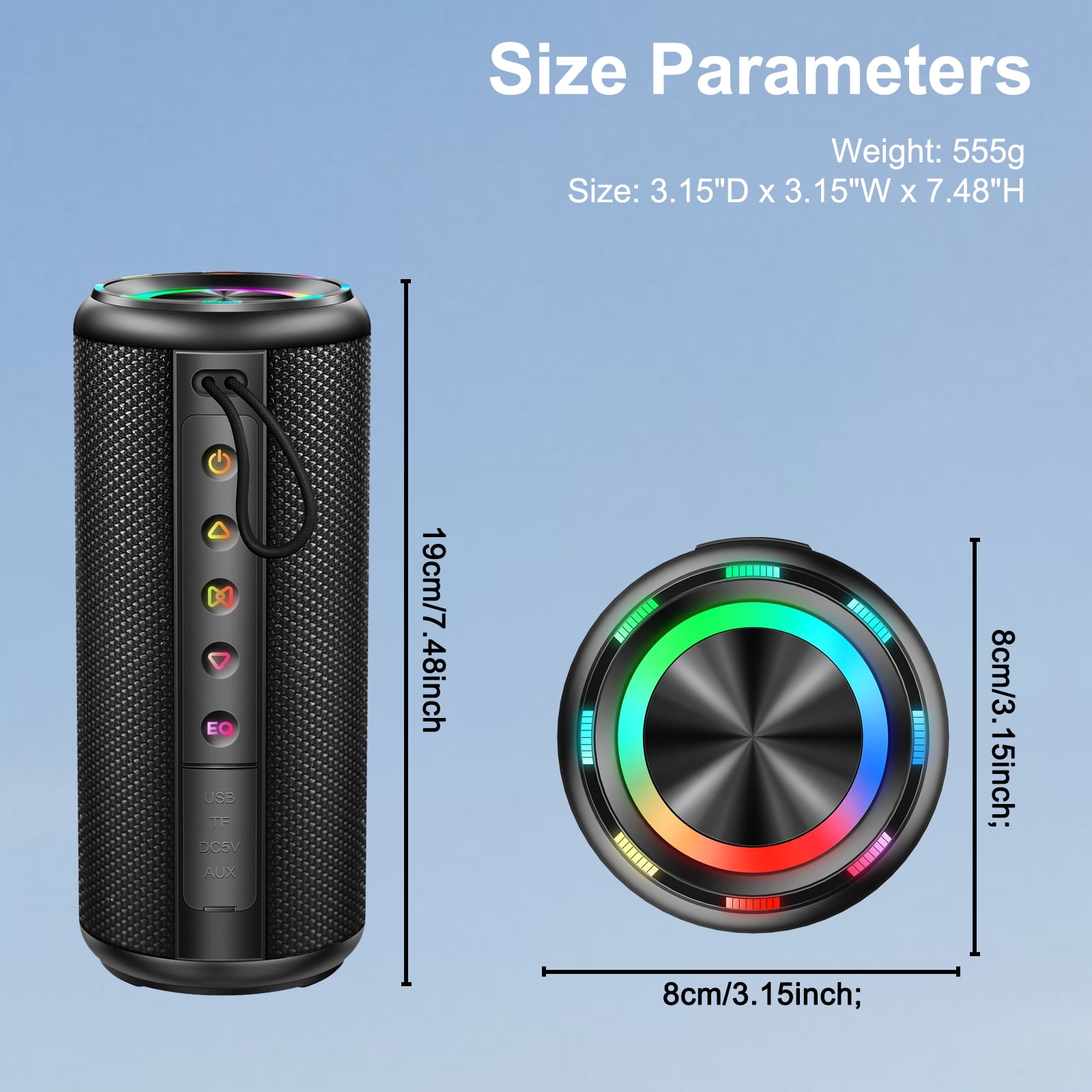Portable Wireless Bluetooth Speaker, 20W HD Stereo Sound, Bluetooth 5.4, 15H Playtime, IPX7 Waterproof, LED Lights, TWS Pairing, Built-in Mic, Ideal for Outdoor, Party, Home, Beach & Gift (Black)