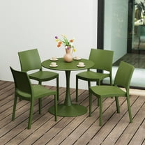 WestinTrends Playa 5-Piece Indoor Outdoor Round Metal Patio Dining Table Set With Stackable Patio Dining Side Chairs, Olive Green