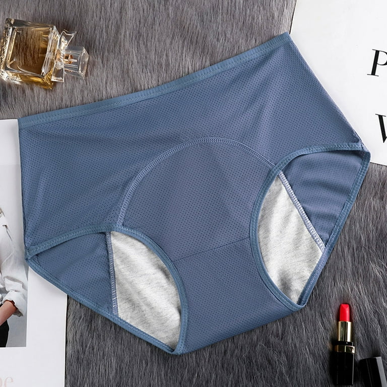 Qcmgmg Ladies Underwear Panties Menstrual Period Low Waisted Leak Proof  Womens Briefs Plus Size 3 Pack Blue XS