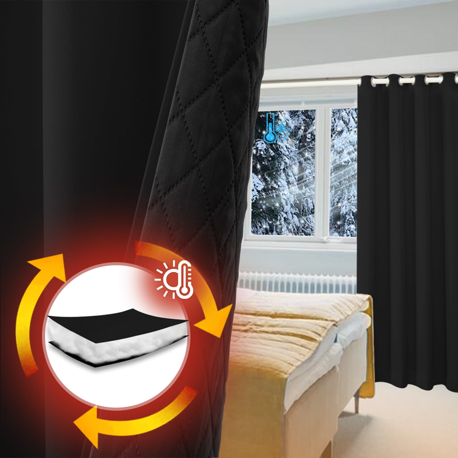 Lapalife Outdoor Curtain for Winter, 100% Blackout Waterproof Windproof Quilted Heavy Duty Curtain Cold Blocking Thermal Isolate for Living Room, Bedroom, 52"x 108", 1 Panel