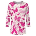 thumbnail image 5 of NAMTYQX 3/4 Length Sleeve Womens Tops Crewneck Stretch Baggy Pink Ribbon Print Beige Size 4XL, 5 of 5