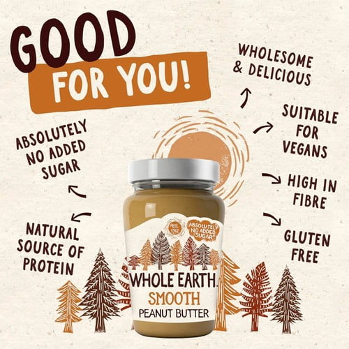 Whole Earth Smooth Peanut Butter 454g, British Import (Pack of 2)