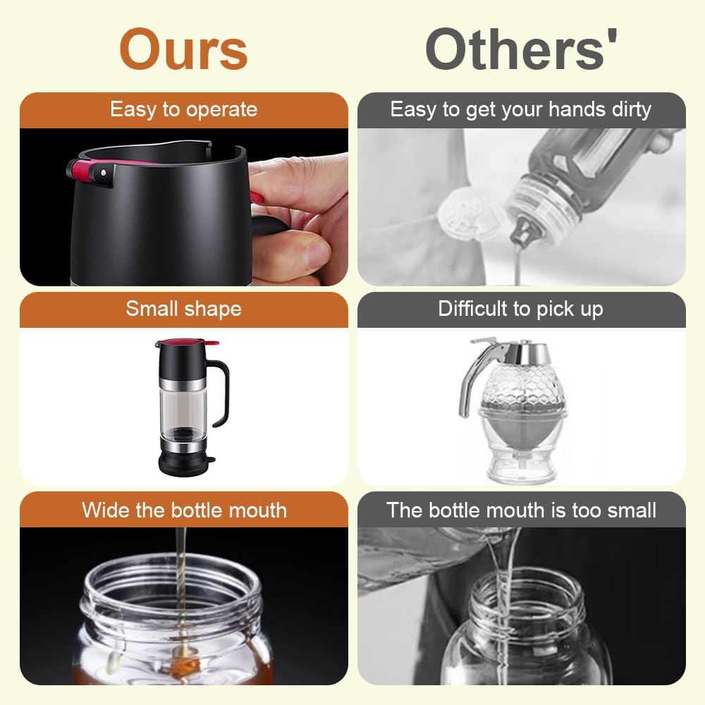 No-Drip Honey Dispenser,Honey Dispenser No Drip with Base, Maple Syrup Dispenser, 9 OZ Honey Jar with Handle, Syrup Dispenser for Coffee, Tea