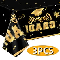 Graduation Tablecloth Decorations Graduation Party Supplies Disposable Gongrats Grad Tablecover Party Favors 54"x108" 3 pcs Patten 2 Black