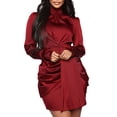 thumbnail image 3 of DYMADE Women Solid Pleated Long Sleeve Sexy Mini Dress, 3 of 4