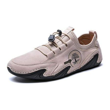 Men s Casual Loafers Slip On Boat Shoes Comfort Driving Outdoor Work Office Dress Sneakers Leather Lace up Mocassins 11 Beige