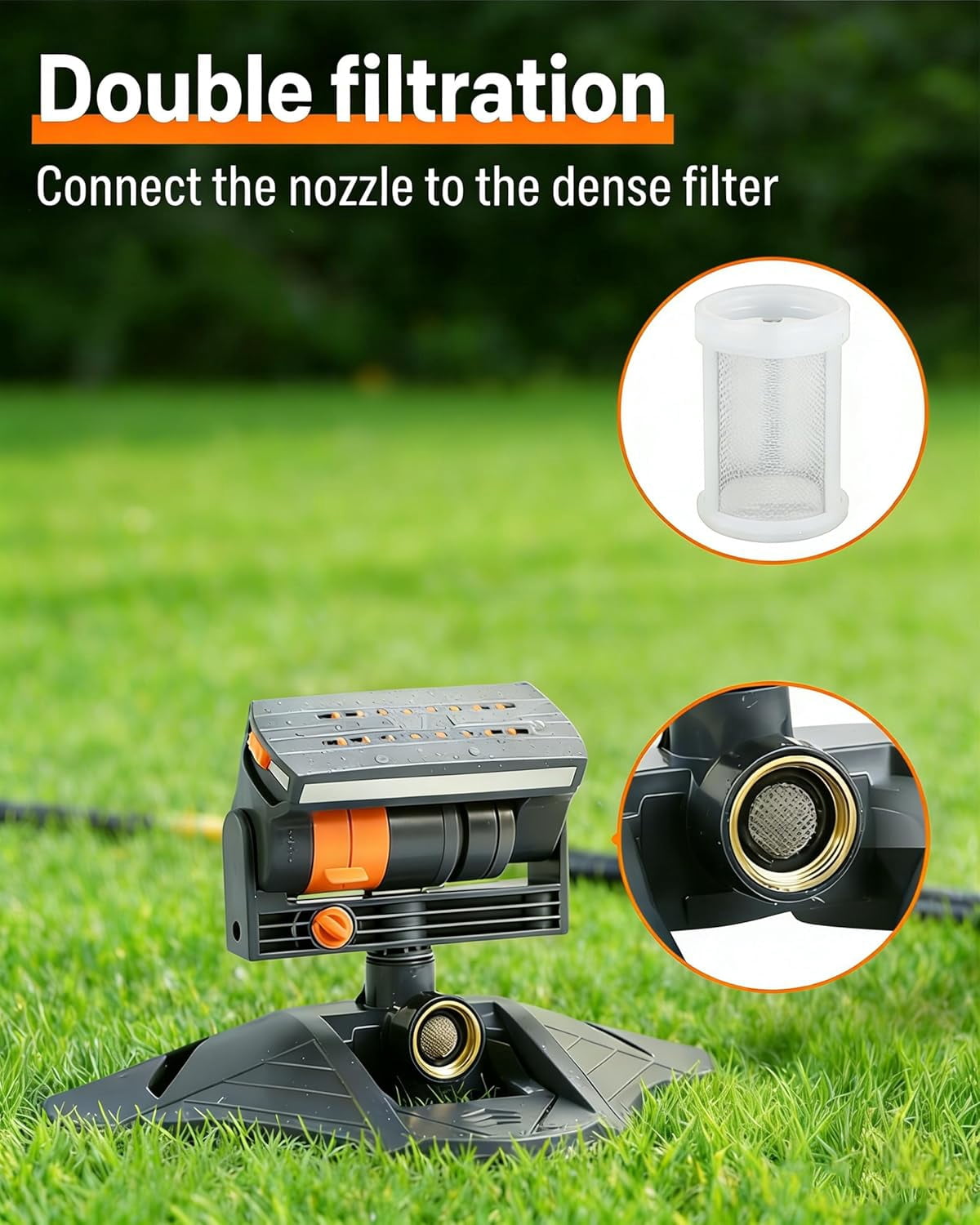 16-Nozzle Oscillating Sprinkler, Leak-Proof Metal Connector & Dual Filter System, 4 Adjustable Spray Modes, Large Area Lawn Sprinkler for Yard Garden Watering