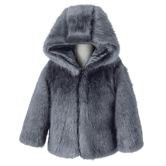 CPNG Kids Faux Fur Hooded Coat Boys and Girls Solid Color Plush Furry Open-Front Long Sleeve Coat Fashionable Winter Quilted Coat