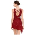 thumbnail image 4 of Sholeno Women Dance Dress Rhinestones Adorned Straps Backless Side Slit Flowy Asymmetrical Hem Dress Burgundy L, 4 of 7
