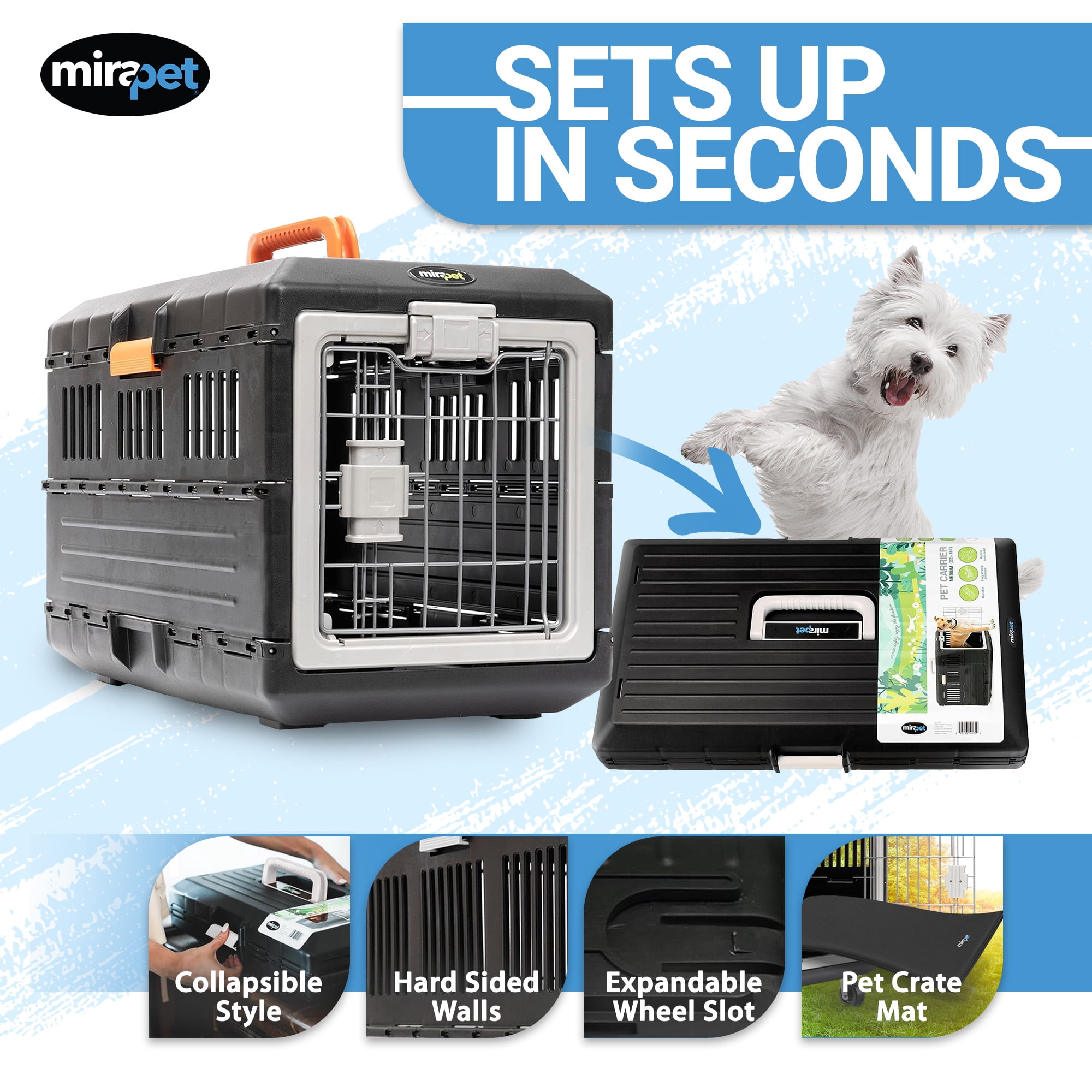 Open Box Mirapet Pet Carrier, Collapsible Portable Kennel for Small Cats & Dogs