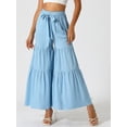 thumbnail image 3 of DARING DIVA Women's Boho Elastic High Tie Belt Ruffle Hem Palazzo Pants XS Light Blue, 3 of 6