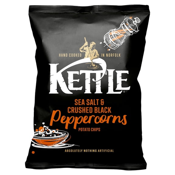 Kettle Sea Salt & Black Peppercorns Potato Chips 130G, Imported from Britain