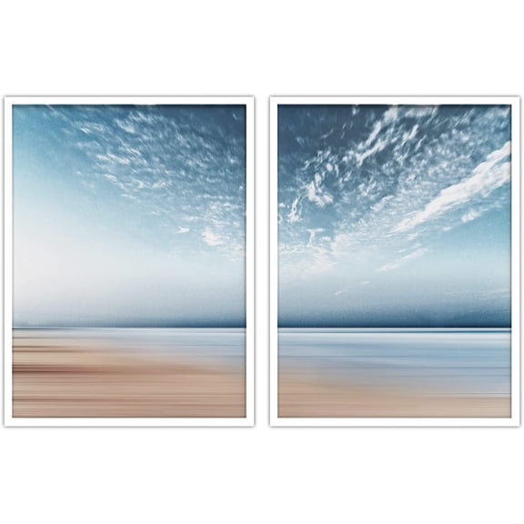 PixonSign Framed Wall Art Collage Print Gallery Set Beach Below Jetstream Clouds Nature Ocean Photography Realism Landscape Relax/Calm Multicolor for Living Room, Bedroom, Office - 12"x16"x2 WHITE