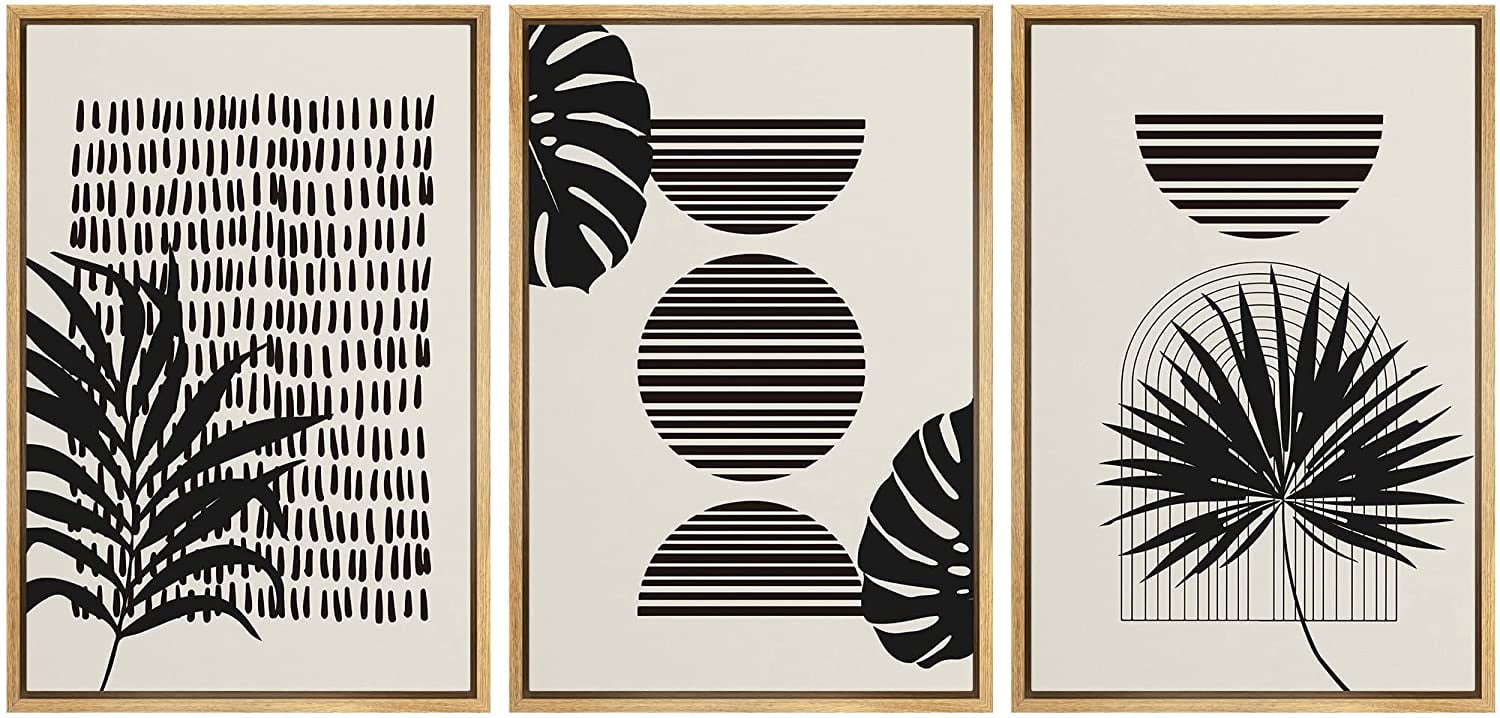 PixonSign Framed Canvas Print Wall Art Set Geometric Dark Mid-Century ...