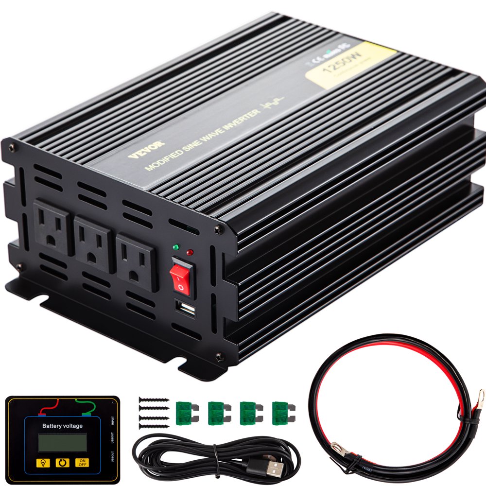 VEVOR Power Inverter 1250W Modified Sine Wave Inverter DC12V to AC120V