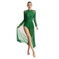 thumbnail image 5 of Miutii Women Rhinestone Long Lyrical Dance Dress Long Sleeve Flowy Split Maxi Dress Contemporary Green S, 5 of 9