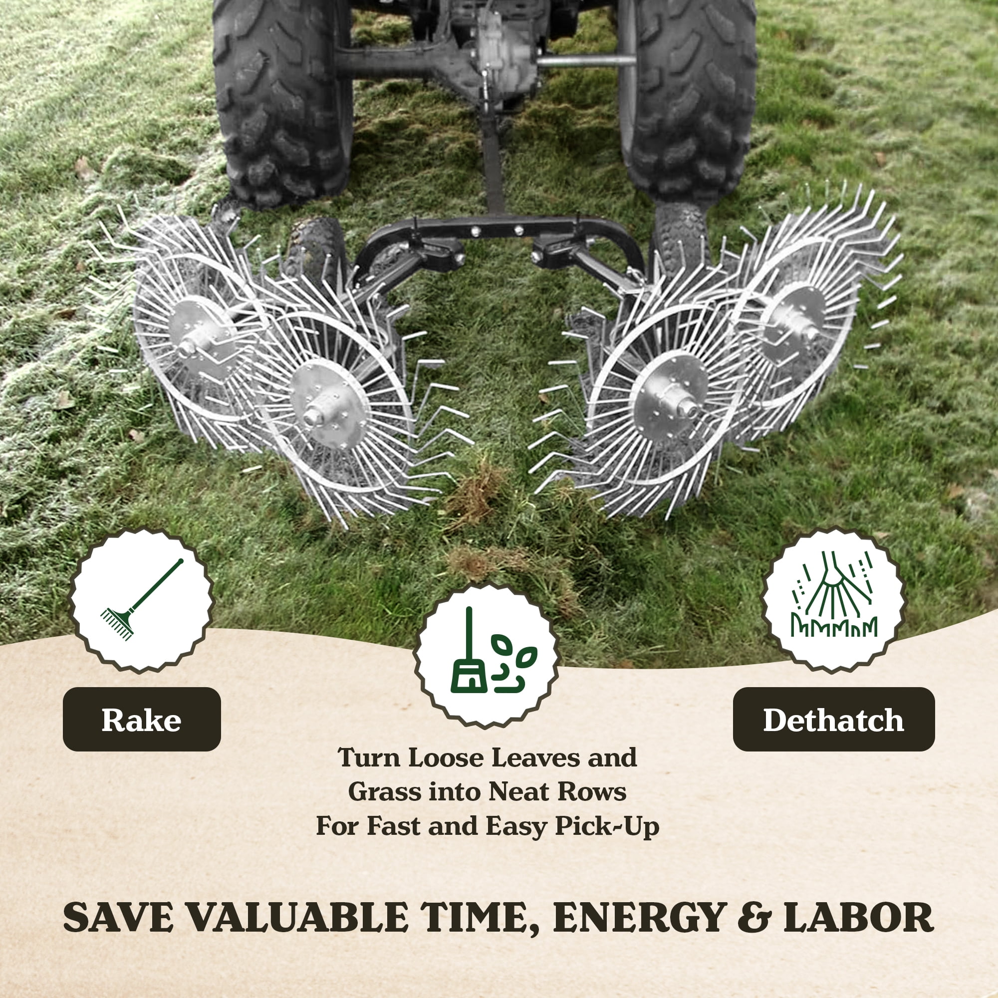 Yard Tuff Acreage Rake, 4 Tine Steel Tow Behind Dethatcher, 48 Inch