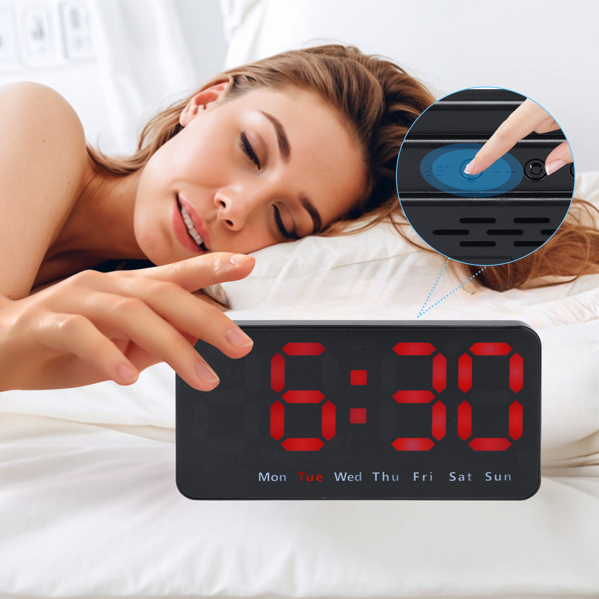 Unique Bargains 2 Pcs Digital Dual Alarm Clock Dimmable Wall Clocks Red/Pink