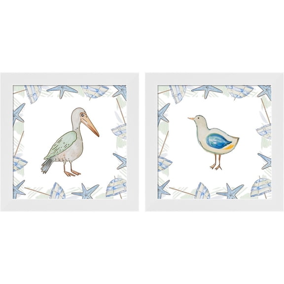 Great Art Now Birds On The Beach by Ani Del Sol, 2 Piece Framed Art Set Each 14"W x 14H