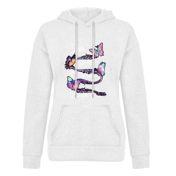 Women Plus Size Hoodies Clearance Long Sleeve Butterfly Print Hooded Pocket Casual Sweatshirt Top