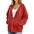 thumbnail image 5 of Kezqiaxn Womens Sweatshirt Fashion Long Sleeve Drawstring Lightweight Casual Sweatshirts with Pockets Zip up Hoodie Red S, 5 of 9