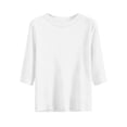 thumbnail image 6 of Linen Texture Blouse for Women, Crew Neck Half Sleeve Loose Tunic - Lightweight Breathable Summer Casual Top White S, 6 of 7