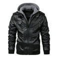 thumbnail image 3 of FEDTOSING Men's Faux Leather Jacket Retro Zip-UP Stand Collar Motorcycle Bomber Jackets with Removable Hood, 3 of 6