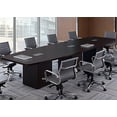 thumbnail image 5 of 8ft - 26ft Modern Boat Shaped Conference Room Table with Cube Bases, Meeting Boardroom, Office Space (12ft w/ 2 Power Modules, Mahogany), 5 of 7