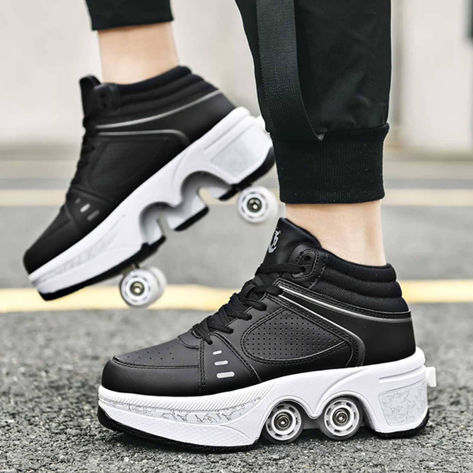 Roller Skate Shoes for men,Double-Row Deform Wheel Shoe Skate,Shoes with Wheel,2-in-1 Adult Parkour Roller Shoes Suitable for Outdoor Fun, Fitness