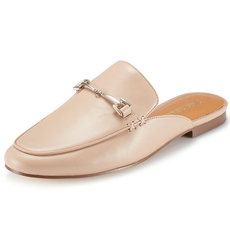 JENN ARDOR Women s Mules PU Leather Loafers Classic Slip-on Flat Shoes Casual Pointed Toe Walking Office Slipper Size 6-11