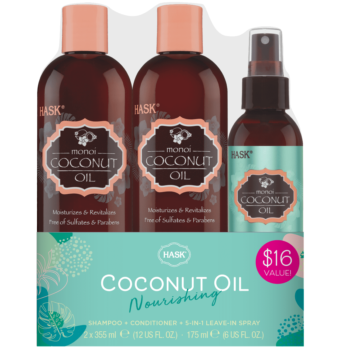 (16 Value) HASK Monoi Coconut Nourishing Shampoo 12 fl oz, Conditioner