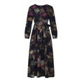 thumbnail image 4 of Fesfesfes Women Round Neck Loose Long Sleeve Dress Print Linen Ankle-length Dress Long Dress, 4 of 8
