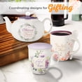 thumbnail image 5 of Christian Art Gifts Coffee and Tea Scripture Mug with Ceramic Spoon Set for Women: Be Still and Know - Psalm 46:10 Inspirational Bible Verse Message Hot & Cold Beverage, Purple/White Floral, 12 oz., 5 of 6